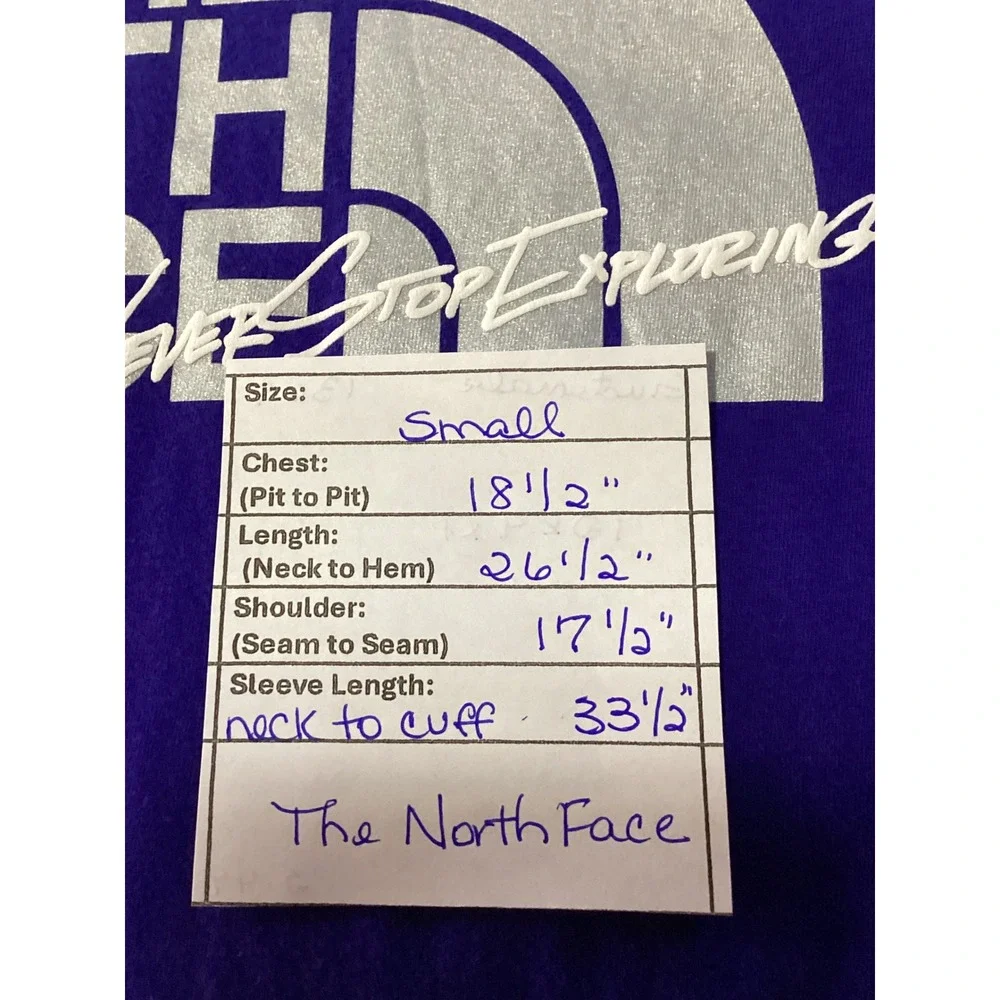 The North Face Long Sleeve T-Shirt Mens Small Purple Silver Logo Graphic Tee